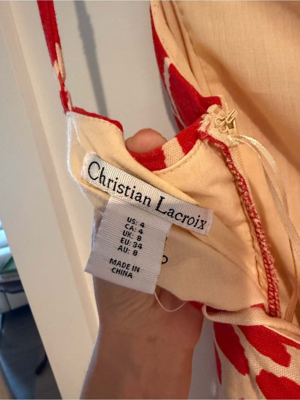 Christian Lacroix Red and Cream Floral-Print Midi Dress - Picture 4 of 5